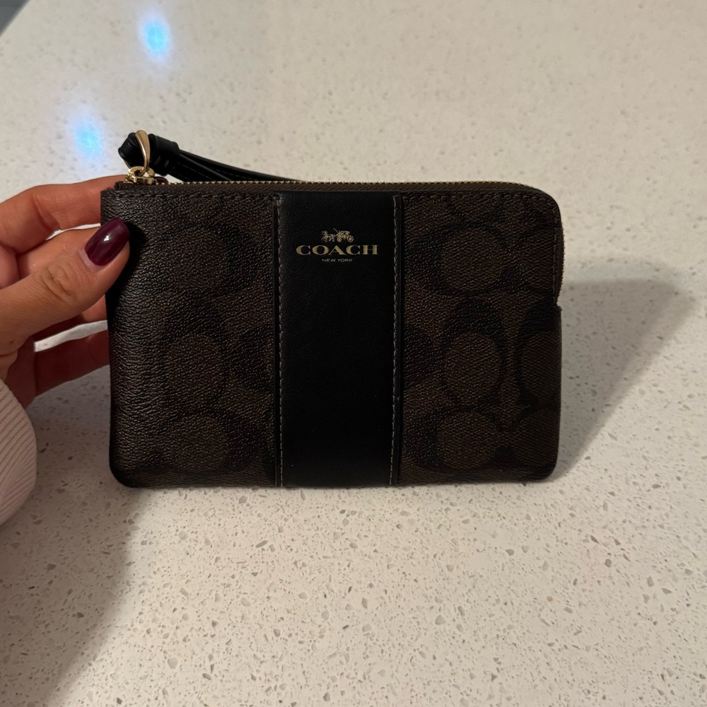 Coach Signature Brown and Black Wristlet - Picture 2 of 4